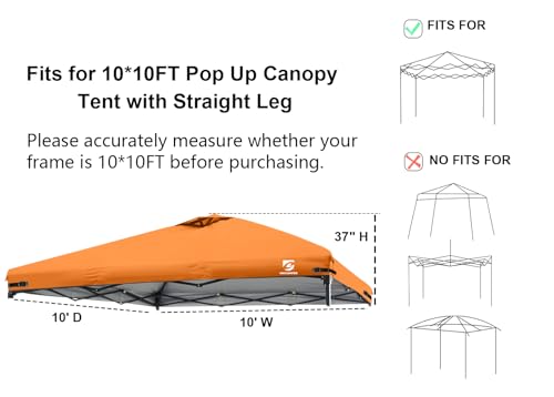10x10 Pop Up Canopy Replacement Top Cover with Air Vent for Straight Leg Canopy Tent, Waterproof for Outdoor Garden Patio ...