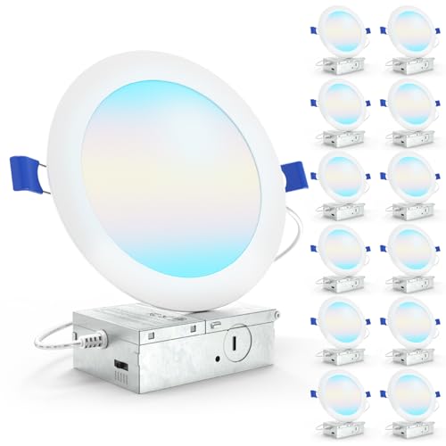 Sunco 12 Pack 6 Inch LED Recessed Light, Canless Ceiling Lights Slim with Junction Box, 850 LM, 14W (100W Equivalent), Sel...