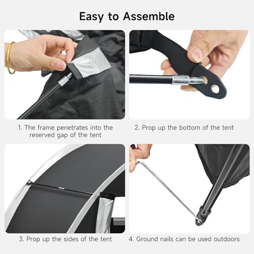 Bike Storage Tent for Outdoor, 2-3 Bike Capacity with Extra Top Space, PU5000 Waterproof 210D Oxford Fabric with Taped Sea...