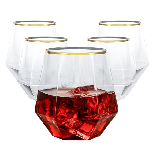 Goodluck 40 PCS Diamond Stemless Plastic Wine Whiskey Glasses, 12 Oz Disposable Cocktail Glasses, Suitable for Weddings, B...