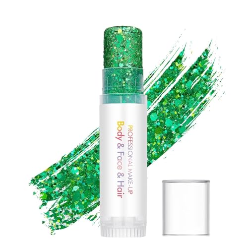 Green Body Glitter Stick,Sparkling Neon Outfit Party Holographic Sequins Paint Mardi Gras Accessories Face and Hair Glitte...