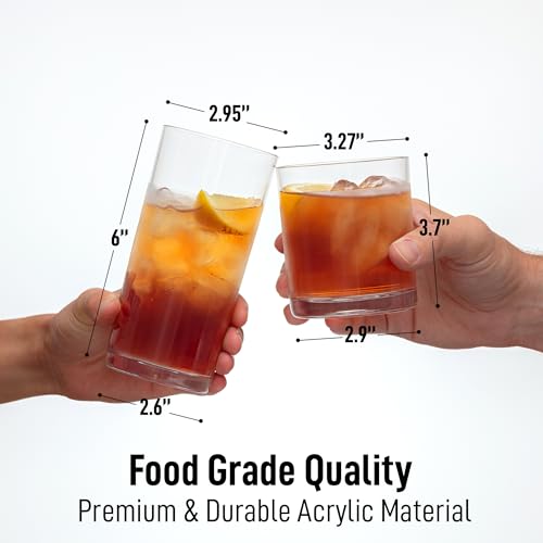 Zulay Kitchen Acrylic Plastic Glasses Drinkware - 16 Piece Unbreakable Drinking Glasses - BPA-Free, Reusable Plastic Tumbl...