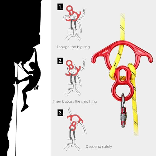 50KN Rescue Figure, 8 Descender Large Bent-Ear Belaying and Rappelling Gear Belay Device Climbing for Rock Climbing Peak R...