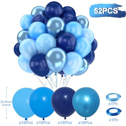 Patimate Blue Balloons Set, 50 pcs 12 inch Metallic Navy Blue, Pastel Light Blue Latex Balloons Kit for Happy Birthday Bab...