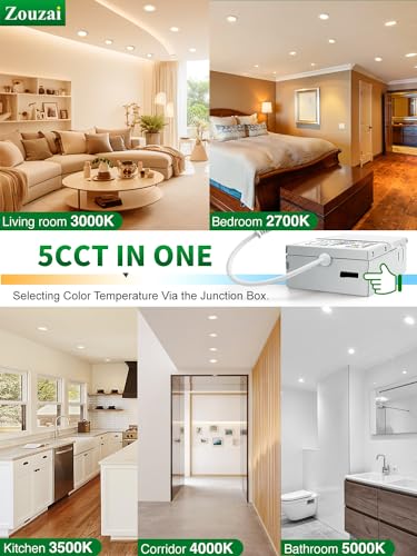 zouzai 24 Pack 6 Inch Ultra-Thin LED Recessed Ceiling Light with Junction Box 5CCT Adjustable Dimmable Can-Killer Downligh...