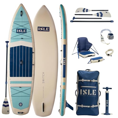 ISLE 2in1 Kayak & Paddle Board Bundle - Stand Up Paddle Board & Kayak, Incl. Seat, Paddle, Pump, Bag, 11.6 x 35.5 x 6 in -...