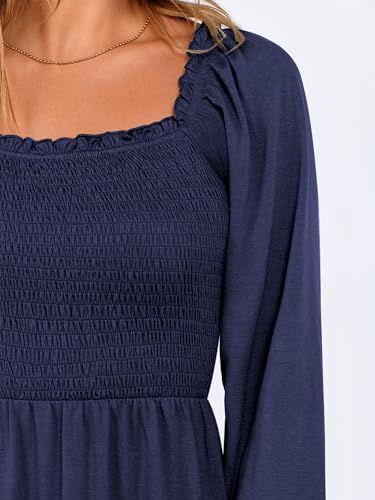 ANRABESS Womens Long Lantern Sleeve Square Neck Dress Smocked Tiered High Waist Ruffle Flowy Swing 2026 Spring Short Dresses