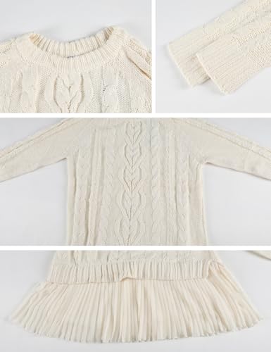 MINSURE Women Cable Knit Sweater Dress Crewneck Long Sleeve Pleated Mini Dress Twofer Style Patchwork Dress