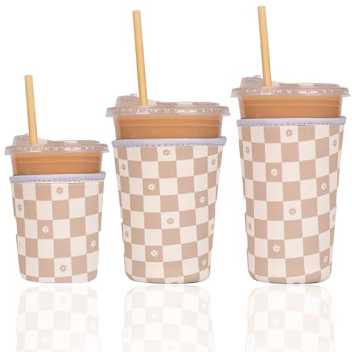 Reusable Insulated Neoprene Iced Coffee Cup Sleeve, Durable Drink Sleeve for Cold Beverages, Beverage Holder for Iced Coff...