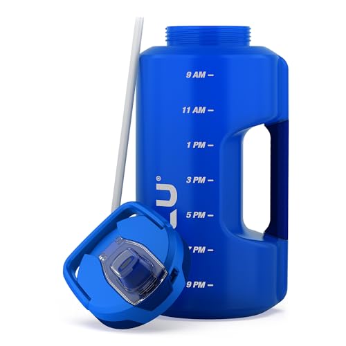 ZULU Goals 128oz Half Gallon Plastic Water Bottle with Straw and Time Marker | Large Reusable Jug with Handle and Leak Pro...