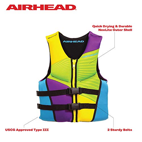 Airhead Gnar Kwick-Dry Neolite Flex Type III Life Jacket, US Coast Guard Approved, Secure Fit, Youth/Adult Sizes