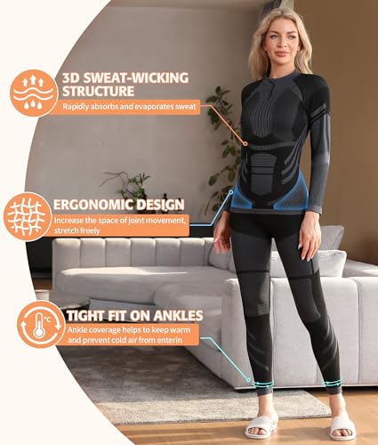 ATTRACO Womens Thermal Underwear Sets Half Zip Womens Long Johns Underwear Thermal Wear for Women Thermal Set Winter