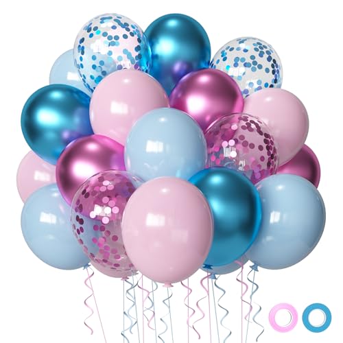 Pink and Blue Party Balloons,Pink Blue Latex Balloons 50 Pcs 12 inch Blue and Pink Gender Reveal Party Balloons for Gender...