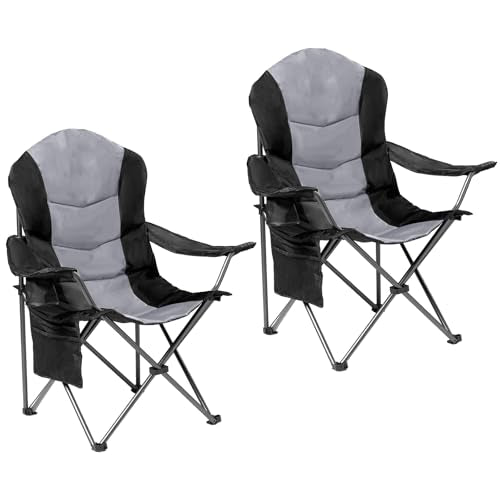 Foristrail 2 Pack Folding Camping Chairs for Adults - High Back Padded Outdoor Lawn Chairs with Lumbar Support & Cup Holde...