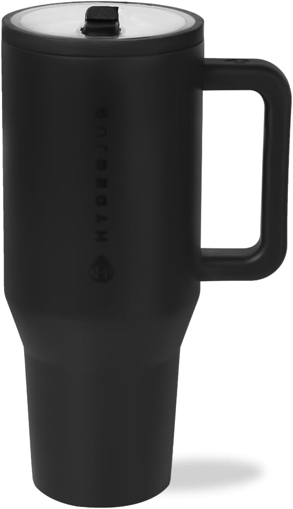 HydroJug Traveler - 40 oz Water Bottle with Handle & Flip Straw - Fits in Cup Holder, Leak Resistant Tumbler-Reusable Insu...