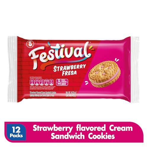 Festival Strawberry Cookies | Cream Strawberry Sandwich Cookies | Natural Dyes & Low Sodium | High Cream Content | 14.6 Oz...