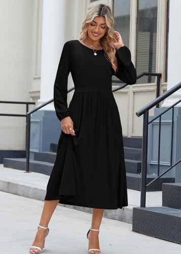 Zeagoo Long Sleeve Dresses for Women 2026 Fall Winter Casual Flowy A-Line Boho Midi Party Long Dress with Pockets