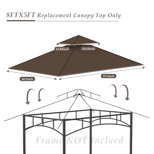 Grill Gazebo Replacement Top, 5 * 8 Outdoor BBQ Top Cover, Double Layer BBQ Gazebo Top Canopy for Model #L-GG001PST-F (Brown)