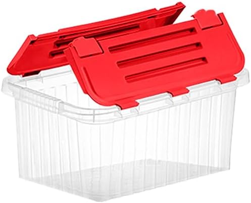 Superio Christmas Storage Box with Red Hinged Lids, Plastic Container Bins for Organizing with Attached Lid, Stackable Crates, BPA Free, Organizers for Home and Office, 35 Quart (20.25"x14"x10.5")