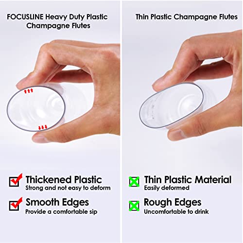FOCUSLINE 24 Pack 9 Oz Plastic Stemless Gold Rim Champagne Flutes, Heavy Duty, Shatterproof, Disposable & Reusable Crystal...