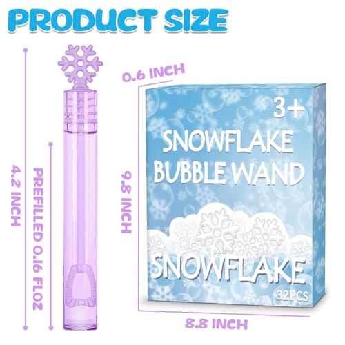 32 Pcs Snowflake Bubble Wand Bulk for Kids, 4 Color Mini Snowflake Party Favor, Valentine's, Goody Bag Stuffers, Classroom...