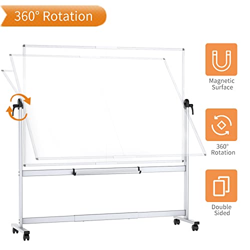 VIZ-PRO Double-Sided Mobile Whiteboard, 72 x 48 Inches, Magnetic Rolling Dry Erase White Board on Wheels with Aluminium Fr...