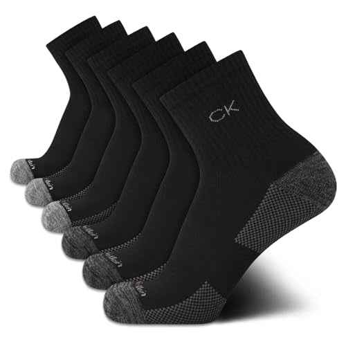 Calvin Klein Mens Socks - Athletic Cushioned High Quarter Cut Socks (6 Pack)