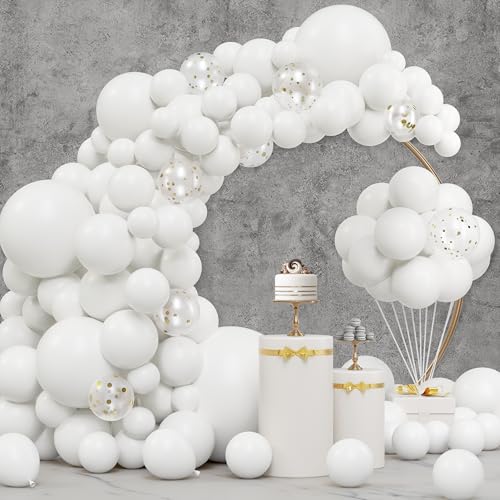 JOYIN 150 Pcs White Balloons, Different Sizes 18 12 10 5 Inch White Latex Balloon Arch Kit with Instruction for Birthday D...