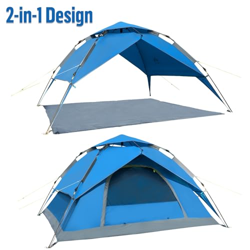 Night Cat Instant Popup Tents 2-3 Persons with Footprint Tarp Easy Setup Camping Tent with Rainfly Double Layers Waterproo...