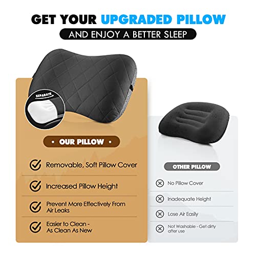 Hikenture Camping Pillow with Removable Cover - Ultralight Inflatable Pillow for Neck Lumbar Support - Upgrade Backpacking...