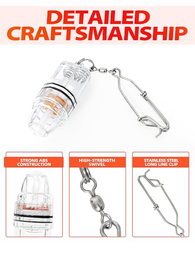 BLUEWING 3pcs Fishing Deep Drop Light with Stainless Steel Long Line Clip 2000 ft Underwater Fish Attracting Lamp for Swor...