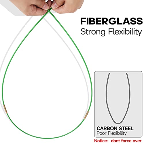 FTIHTRY 45FT Fiberglass Running Electrical Wire Cable Glow Rods Wire Pulling, Fish Rods Electrical Kit with 8 Different At...