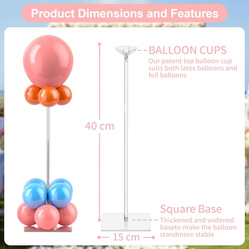 Toosci 10 Pack Acrylic Balloon Stands for Table, 15.75 Inch Height Balloons Centerpiece for Tables with Base, Balloon Stic...