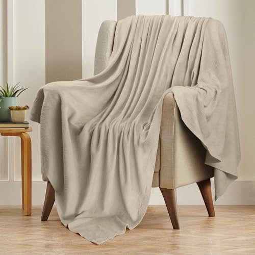 Utopia Bedding Khaki 100% Cotton Blanket [King Size - 90x108 Inch] 350GSM Lightweight, Soft and Breathable Thermal Blanket...
