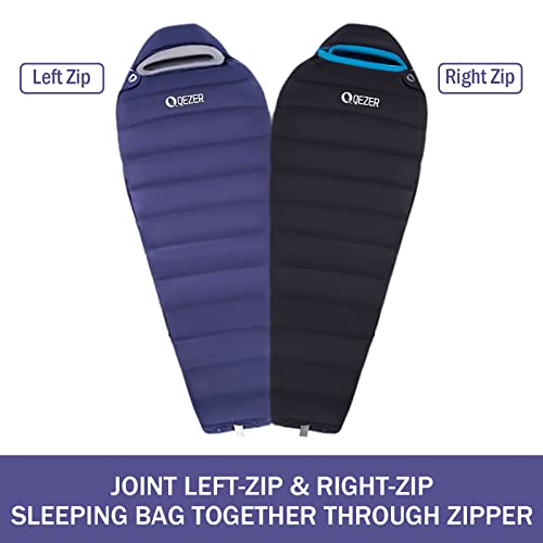 QEZER Down Sleeping Bag for Adults 0°F 10°F 15°F 20°F Backpacking Sleeping Bag for Cold Weather with Compression Sack