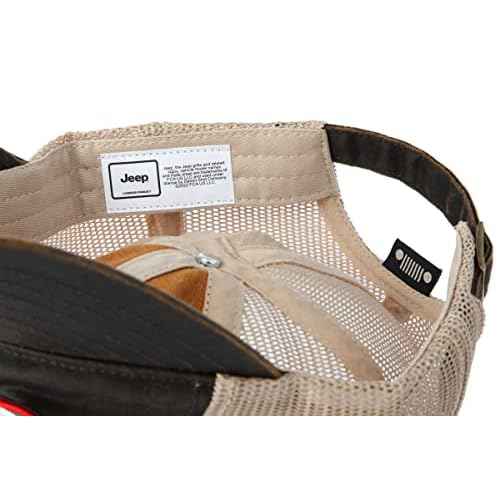 Jeep Waxed Chino Twill Patch Hat/Light Mesh with Rugged Reconditioned Look - Brown/Khaki