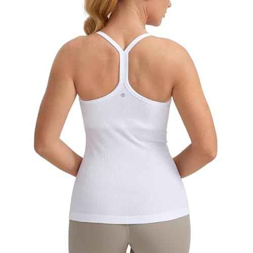 CRZ YOGA Seamless Workout Tank Tops for Women Racerback Athletic Camisole Sports Shirts with Built in Bra