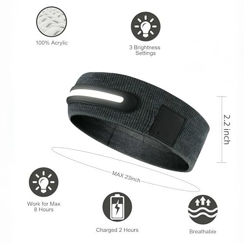 Zyntrazy LED Sports Headband, 3 Light Modes, 2-in-1 Design for Running, Tennis, Camping, Cycling，Unisex Gift for Men, Wome...