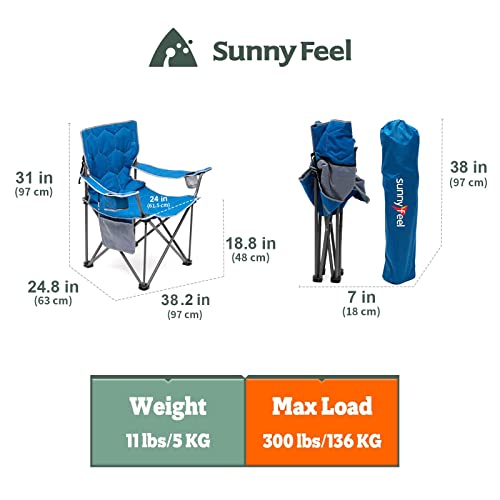 SUNNYFEEL Oversized Folding Camping Chair 500 LBS Heavy Duty Lawn Chairs with Blue Portable Folding with Armrest, Cup Hold...
