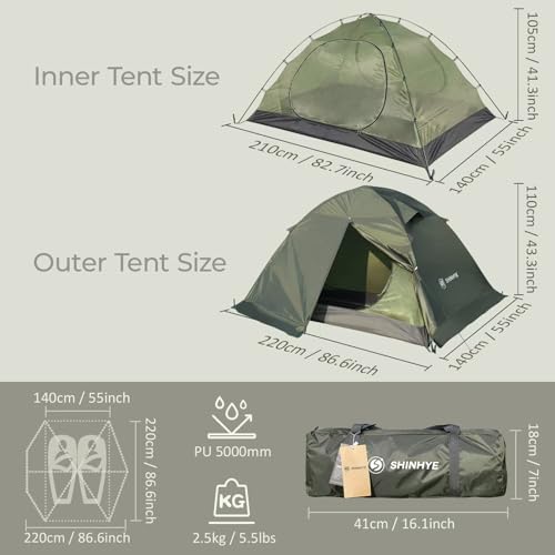 1/2 Person Backpacking Tent for 4 Season, Winter Ultralight Extreme Cold Weather Tents for Camping Easy Setup Waterproof D...