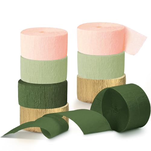 NICROHOME EUR Wedding Party Decorations, 8 Rolls Moss Sage Green Pink Crepe Paper Streamers for Boho Baby Shower, Wedding,...
