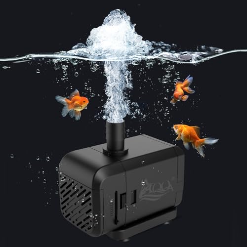 AQQA Submersible Aquarium Water Pump, Fountain Pump with Adjustable Flow,Dual-Suction Side/Bottom Intake,Ultra-Quiet Therm...