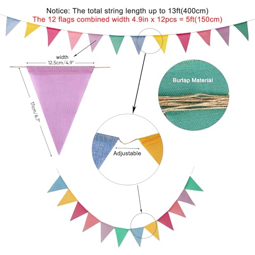 Pennant Banner Flags Pastel - GREATRIL Colorful Triangle Banners for Birthday Easter Classroom School Carnival Garland Out...