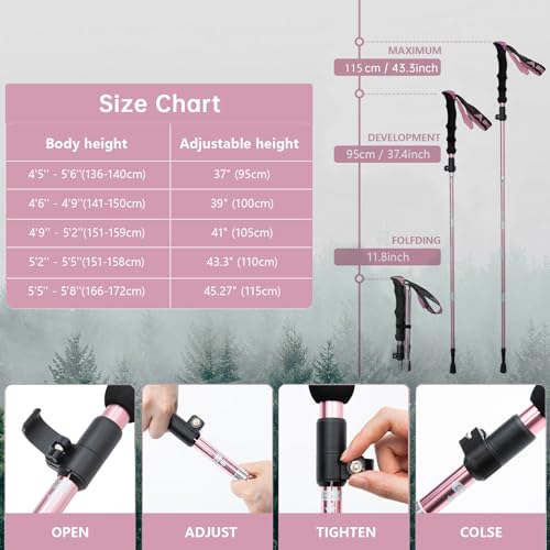 BISINNA Hiking Poles Collapsible Trekking Poles Aluminum Alloy Hiking Sticks 2 pc Lightweight Adjustable Folding Stick for...