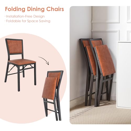 VECELO Folding Chairs Set of 4 with Cushion, Foldable Padded Seats with Heavy Duty Metal Frame for Kitchen/Dining/Living R...