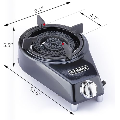 WENMAX Single Burner Propane Stove, Portable Gas Stove with Propane Adapter Hose, High Heat Value 15000 BTU, Smart Valve P...