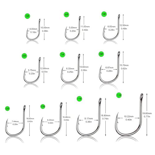 300 PCS Fishing Hooks with Holes, 10 Sizes (3# to 12#) Carbon Steel Sharp Fish Hooks for Freshwater Saltwater Fishing, Ass...