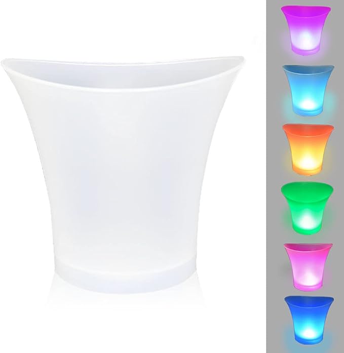 FIPASEN LED Ice Bucket, Regular 5L Large Capacity Lighted Ice Bucket with Automatic 7 Colors Changing for Party/Home/Bar/K...
