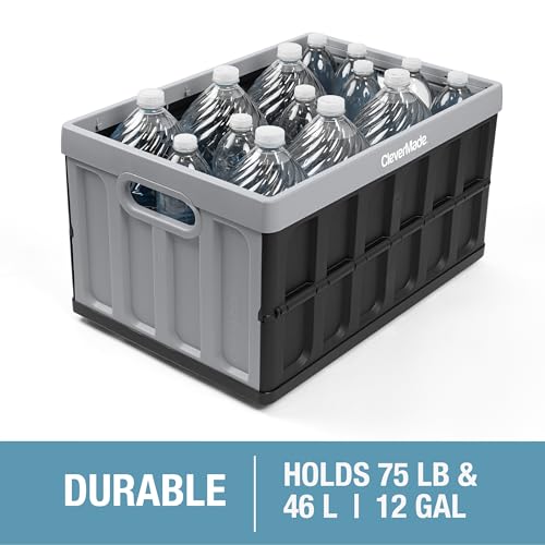 CleverMade Collapsible Storage Bins - Stone 1 Pack 46L - Stackable Containers Heavy Duty Capacity Folding Crates - Space-S...