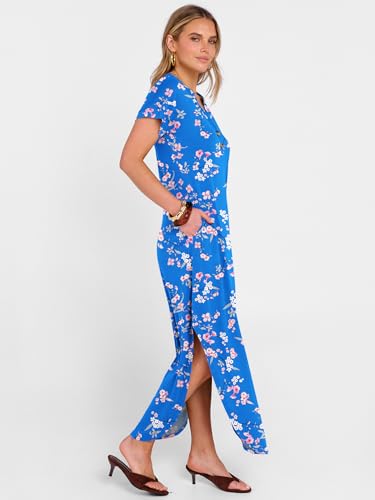 ANRABESS Women Summer Maxi Dress Casual Short Sleeve V Neck Button Up Loose Split Travel Dresses 2026 Beach Vacation Sundress